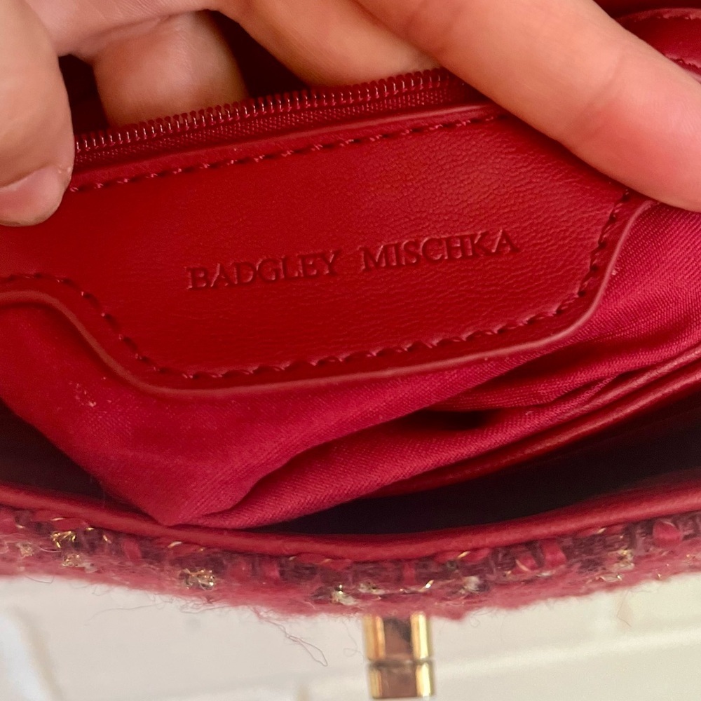 Badgley Mischka Red and Gold Tweed Women’s Shoulder Bag EUC - Picture 4 of 5